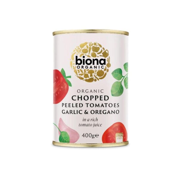 Biona Organic Chopped Tomatoes With Garlic & Oregano 12X400G