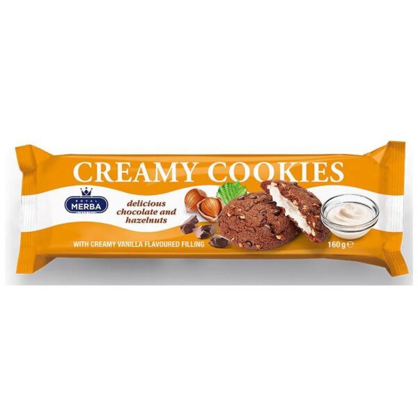 Merba Creamy Vanilla Cookies with Hazelnut Choc 22x160g